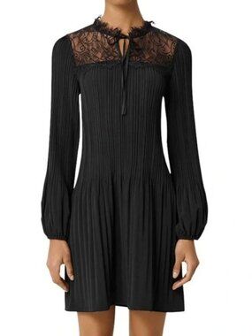Maje Rockette Pleated Lace Inset Mini Dress Black Size 2